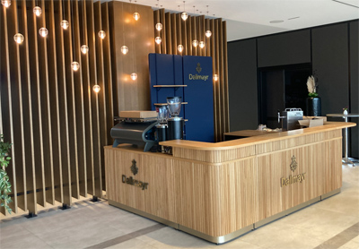 Aluminium Klapptheke Empfamgstheke Modultheke Eiche furniert Streifen